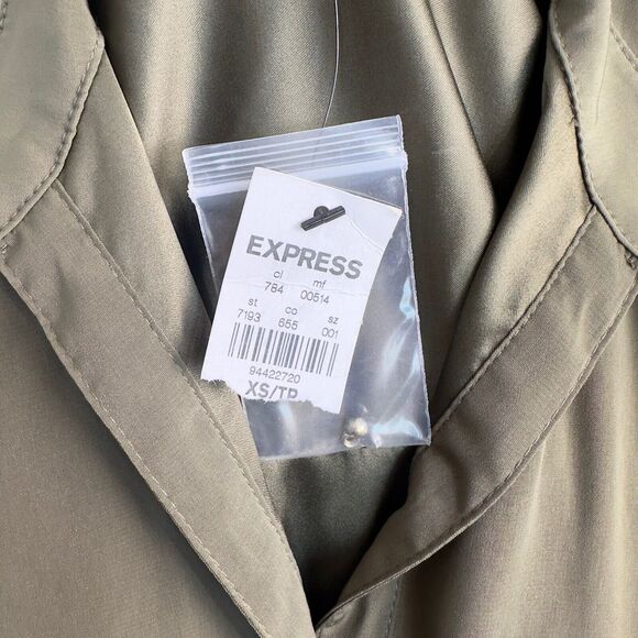 Express Green Sleeveless Button Front Zip Pockets Collared Shirt Dress Size XS - Picture 7 of 8